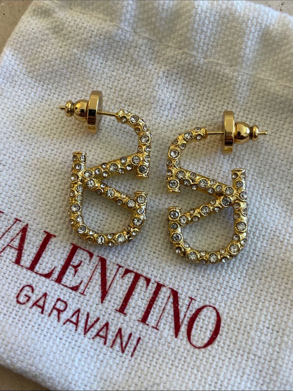 Valentino Garavani Crystal VLogo Drop Earrings Gold Tone VLOGO Signature Earring